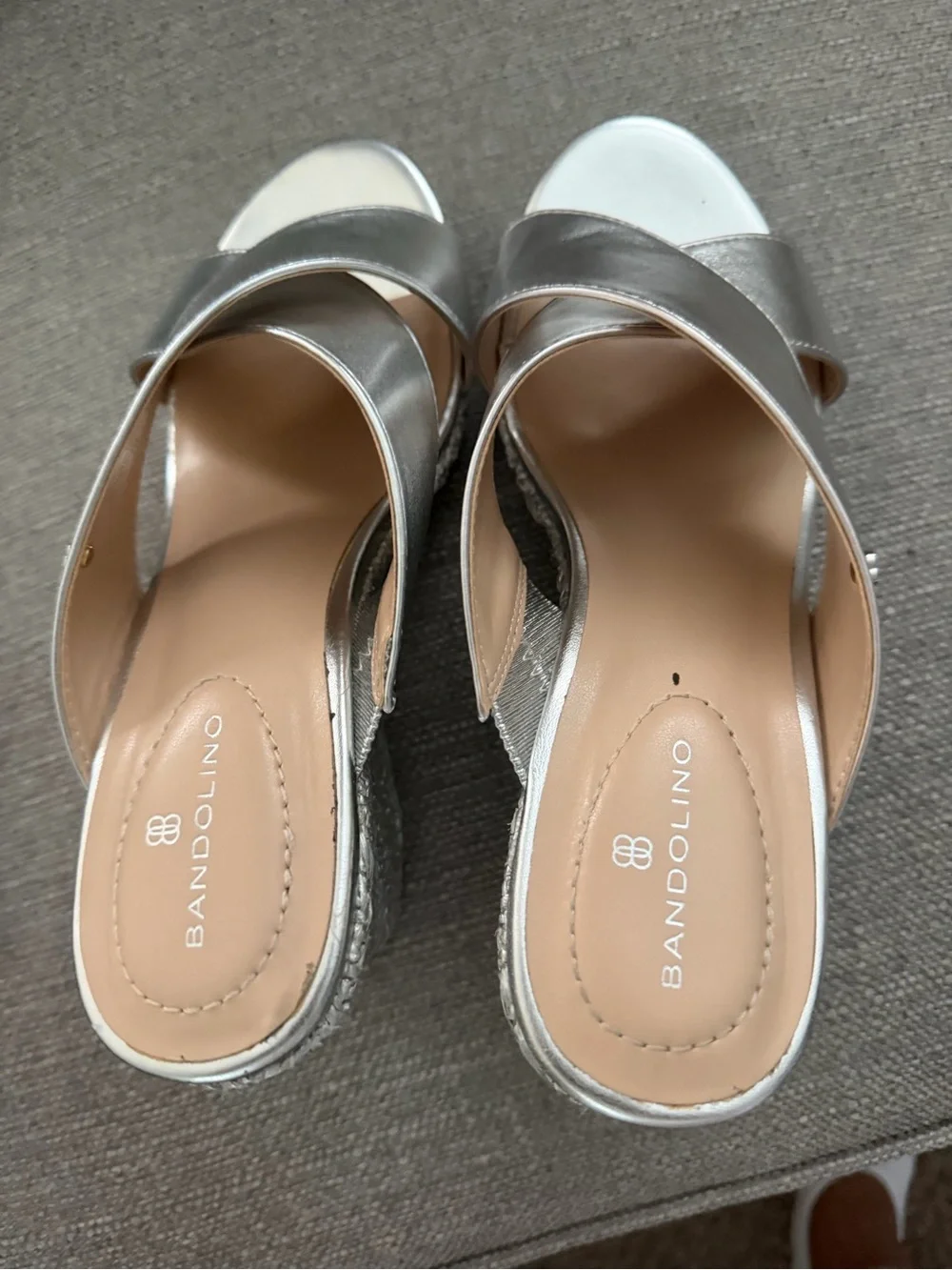 Bandolino Silver Metallic Espadrille Wedge Slides